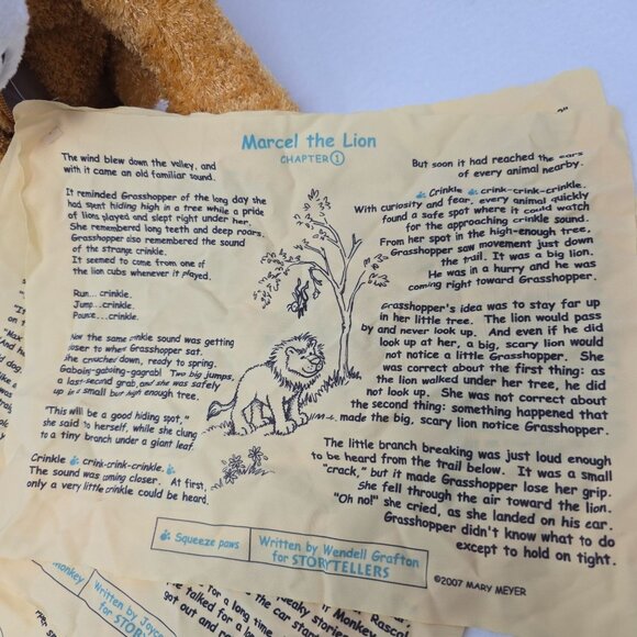 Mary Meyer Marcel Story Lion Plush 10" Snores Crinkle Feet Zipper Sticky Ears - Picture 14 of 16